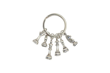 Silver Metal Chess Piece Key Chain Set