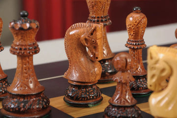 The Burnt Golden Rosewood Zagreb Series Chess Set, Box, & Satin Board Combination