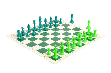 2 Player Chess Set Combination - Triple  Weighted Regulation Colored Chess Pieces & Regulation Vinyl Chess Board