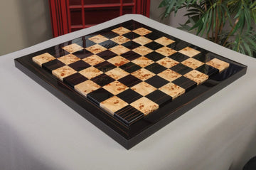 EBONY FRAME - Genuine Ebony & Maple Burl Superior Contemporary Chess Board - Gloss Finish