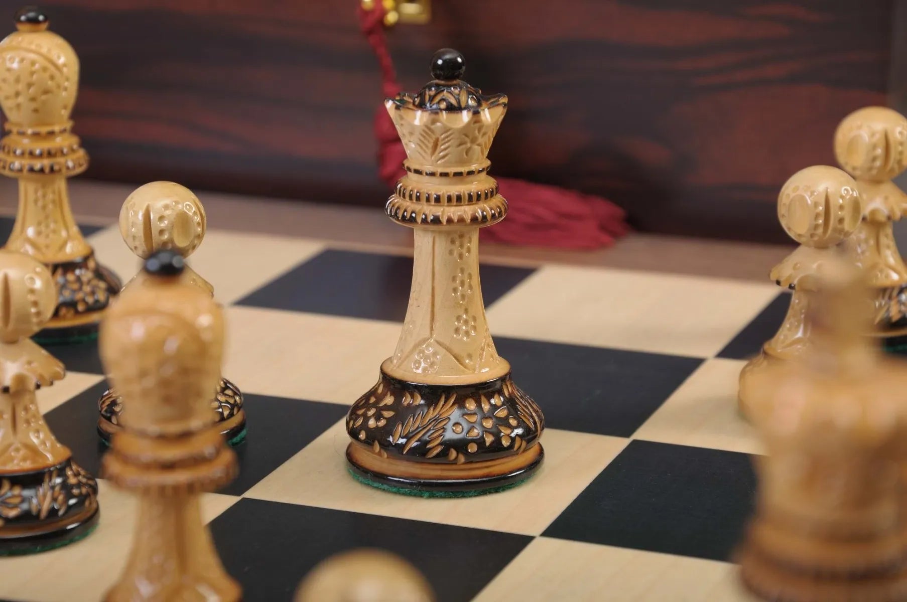 The Burnt Reykjavik II Series Chess Set and Board Combination
