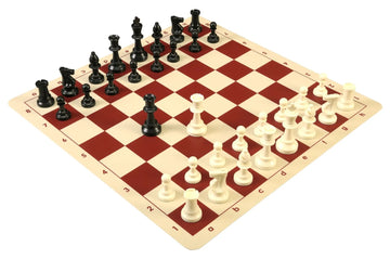 Regulation Tournament Chess Pieces and Silicone Chess Board Combo - Single Weighted