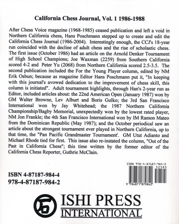 California Chess Journal - Volume 1 1986-1987