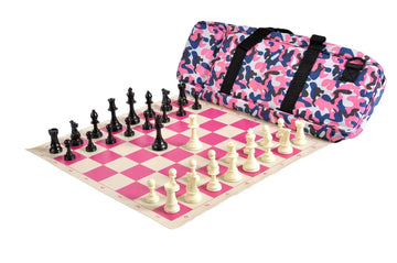 Deluxe Chess Set Combination - Solid Plastic Regulation Pieces | Vinyl Chess Board | Deluxe Bag