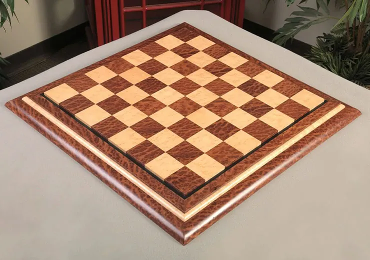 Decorative Staunton Silver & Black Anodized Chess Set with Brown Ash Burl  Board - 3.5 King - The Chess Store