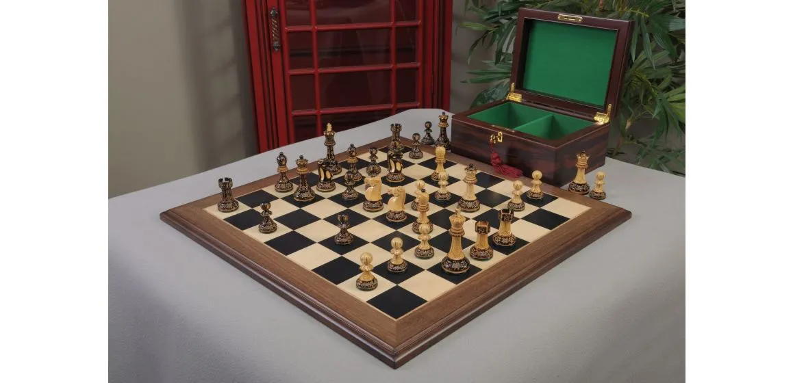 The Burnt Reykjavik II Series Chess Set, Box, & Board Combination