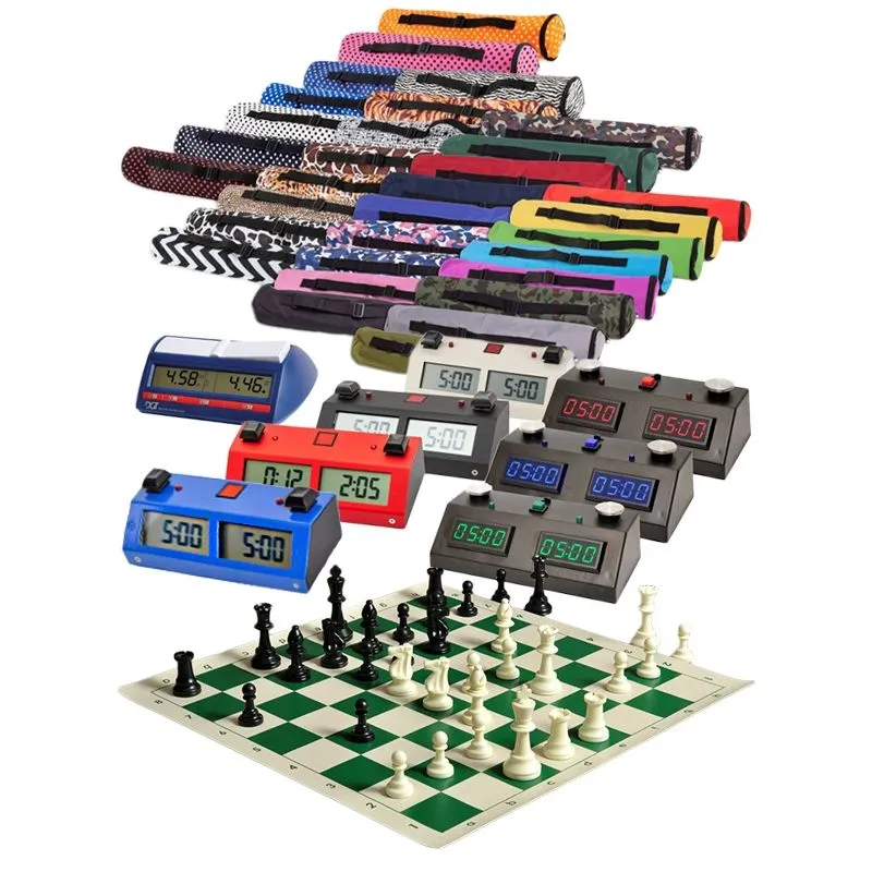 Solid Plastic Quiver Chess Set Combination Green Board Jungle Camo Bag 