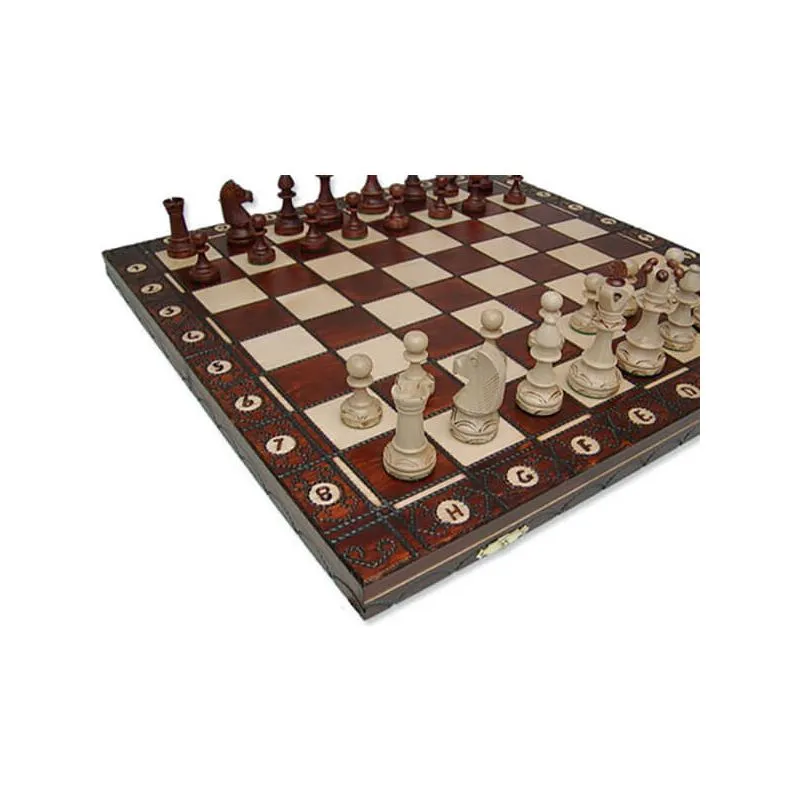 19 English Chess Set with Pull-out Storage Drawers - Brown
