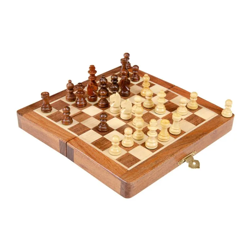  7 inch Handmade Folding Wooden Magnetic Chess Board