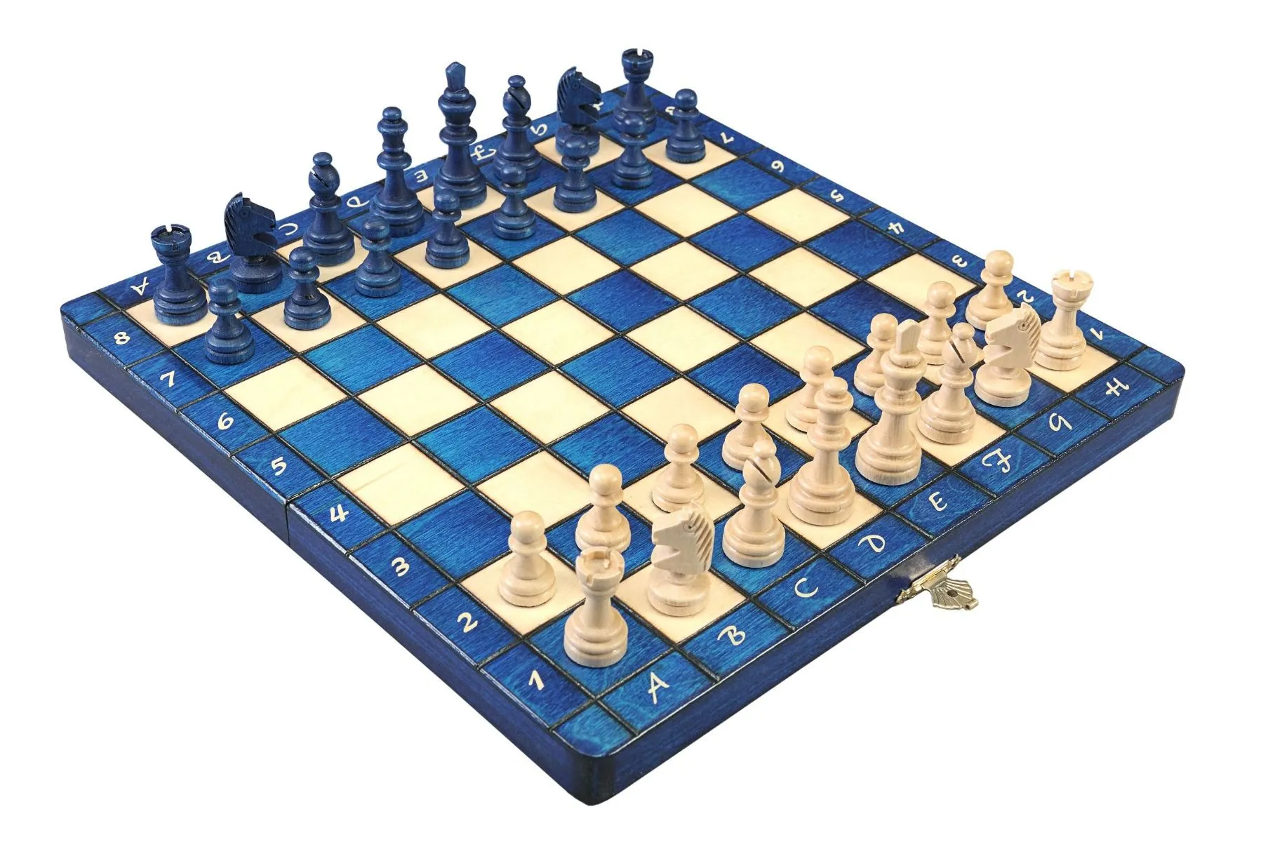 Analysis Chess Set - 12” Blue Vinyl Chess Board – 32 Black & Natural Pieces