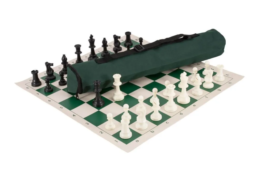 Analysis Chess Set - 12” Green Vinyl Chess Board – 32 Black & Natural  Pieces