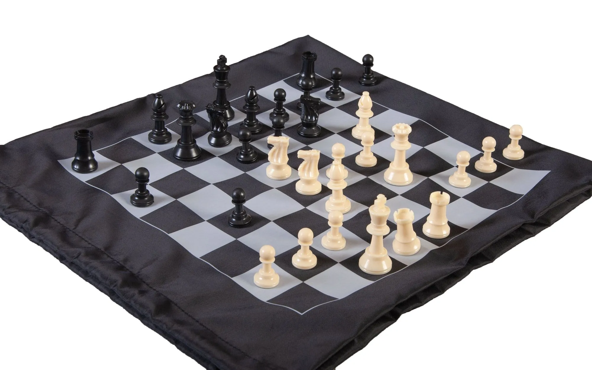 Analysis-Size Plastic Chess Set Black & Ivory Pieces with Black Roll-up Chess  Board