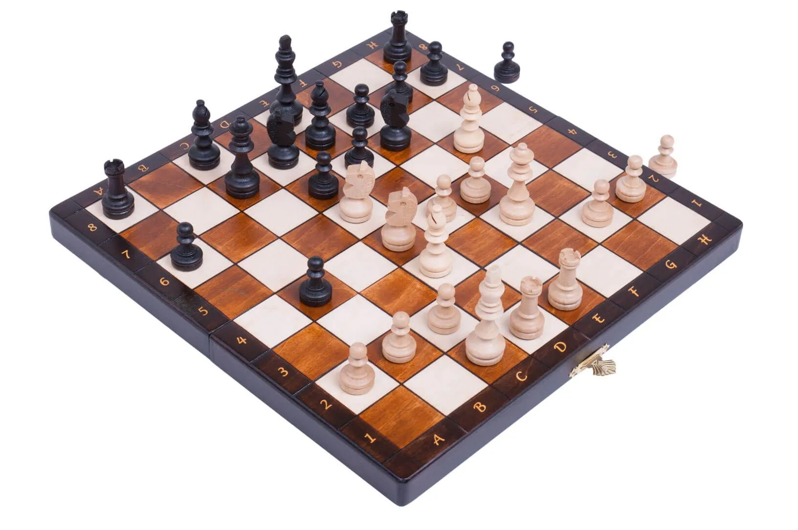 19 English Chess Set with Pull-out Storage Drawers - Brown