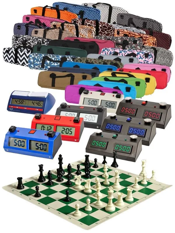 Quiver Chess Set Combination Single Weighted Board Forest Green Bag 