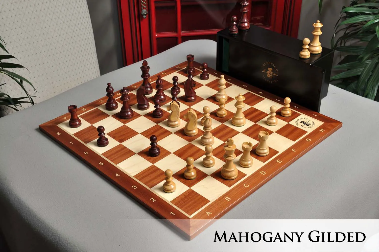 2 Tournament Sets with Staunton Weighted Chessmen and Laminated Chess Cardboards 