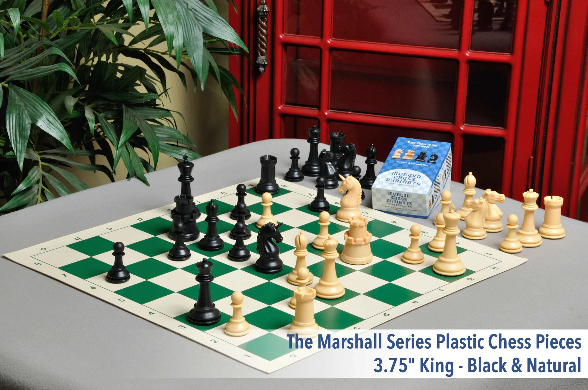 Level chess wooden board and plastic pieces. 