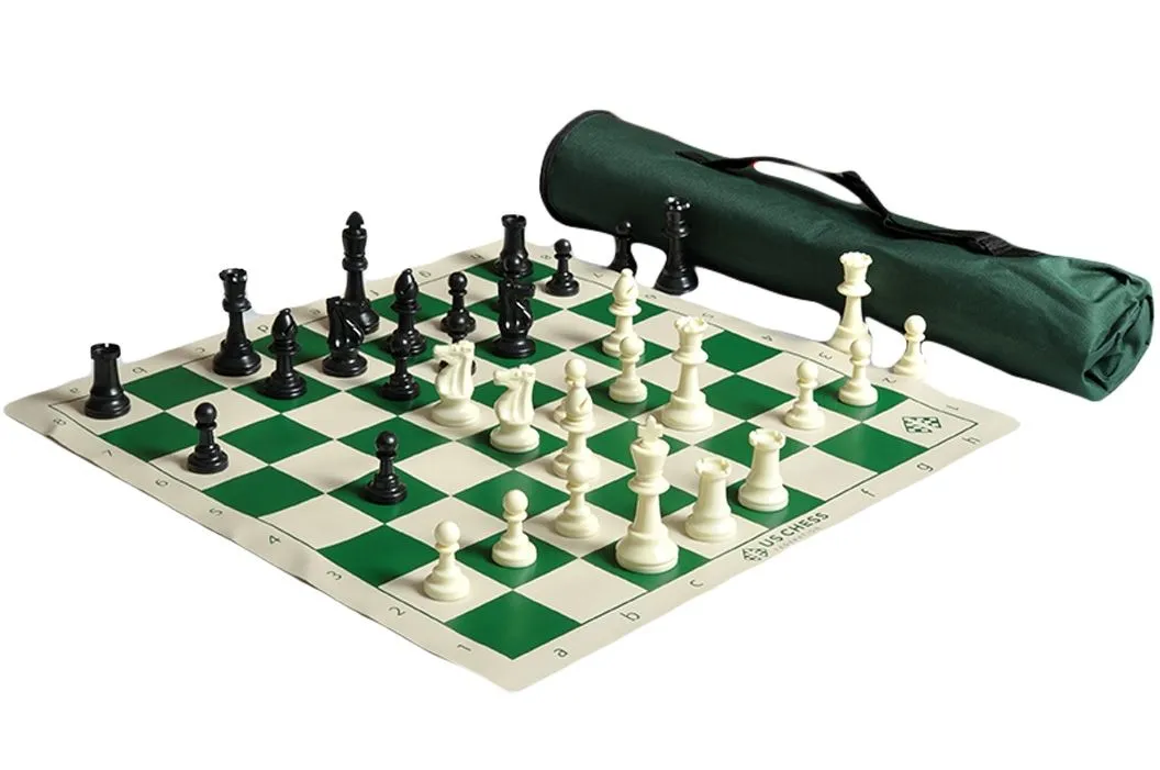 WE Games Best Value Tournament Chess Set, Green Board, Pieces, Bag