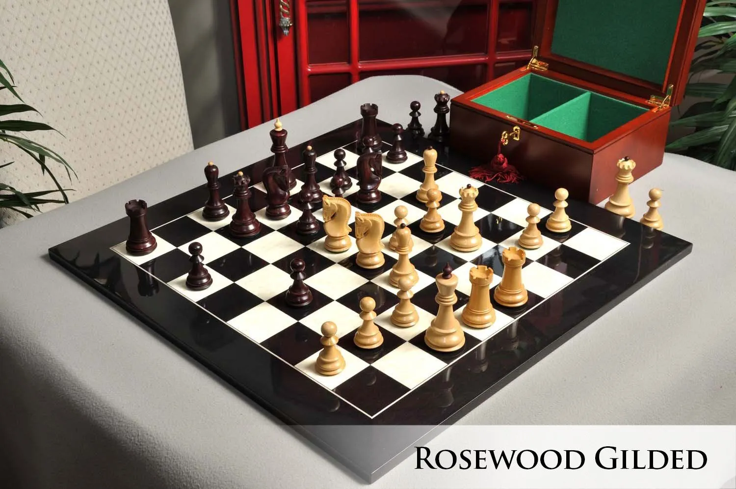 Ebony Chess Board with Rosewood Border - 2in Squares