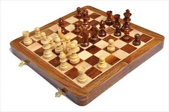 2" King 10 1/2" Folding Board Wooden Magnetic Chess Set Blue 