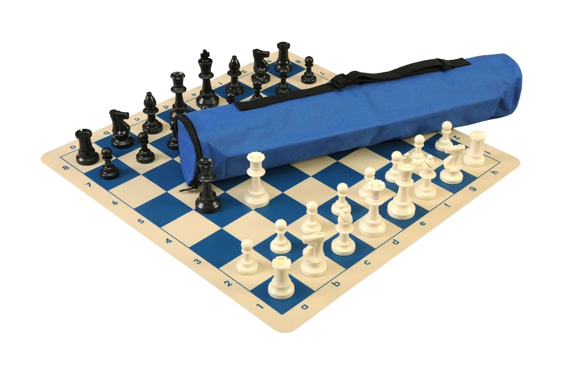 Analysis-Size Plastic Chess Set Black & Ivory Pieces with Black Roll-up  Chess Board