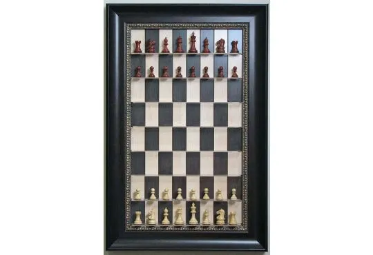 Straight Up Chess Board - Black Maple Board with 3 1/2" Dark Bronze Frame and Gold Trim
