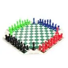 4 Player Chess Set Combination - Triple Weighted Regulation Colored Chess Pieces & 4 Player Vinyl Chess Board 
