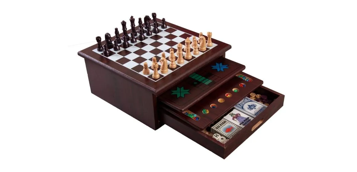 Wooden chess board with starting position