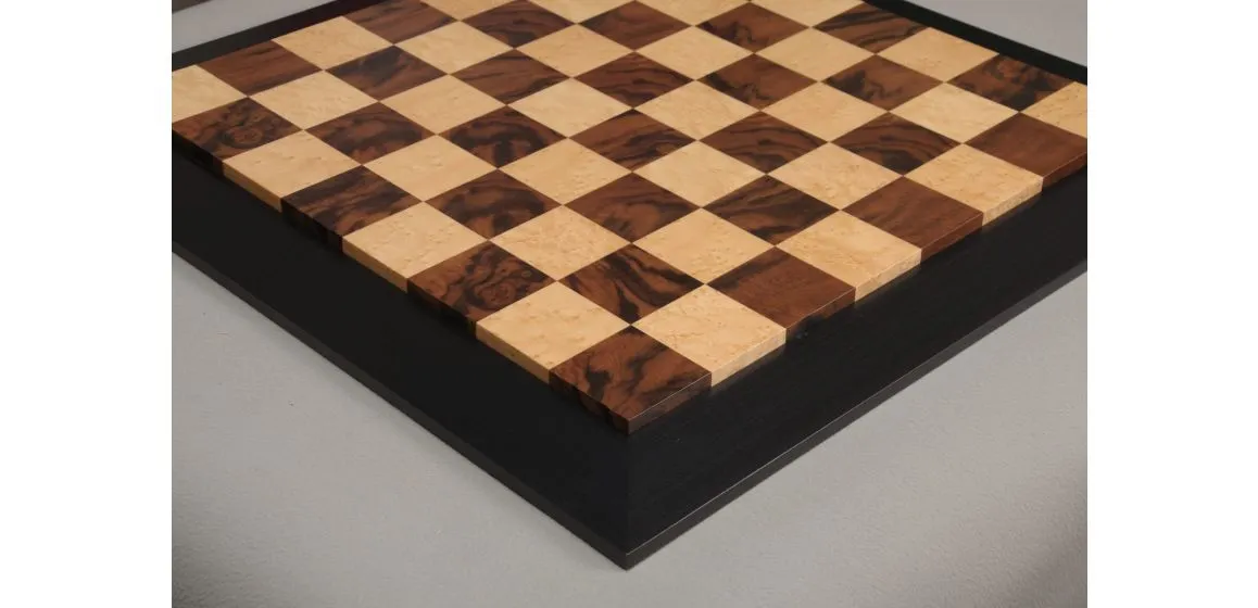 Walnut Burl, Genuine Ebony & Bird's Eye Maple Custom Contemporary II Chess Board