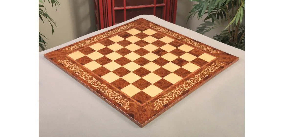 INLAID - Elm Burl & Maple Superior Traditional Chess Board - Gloss Finish