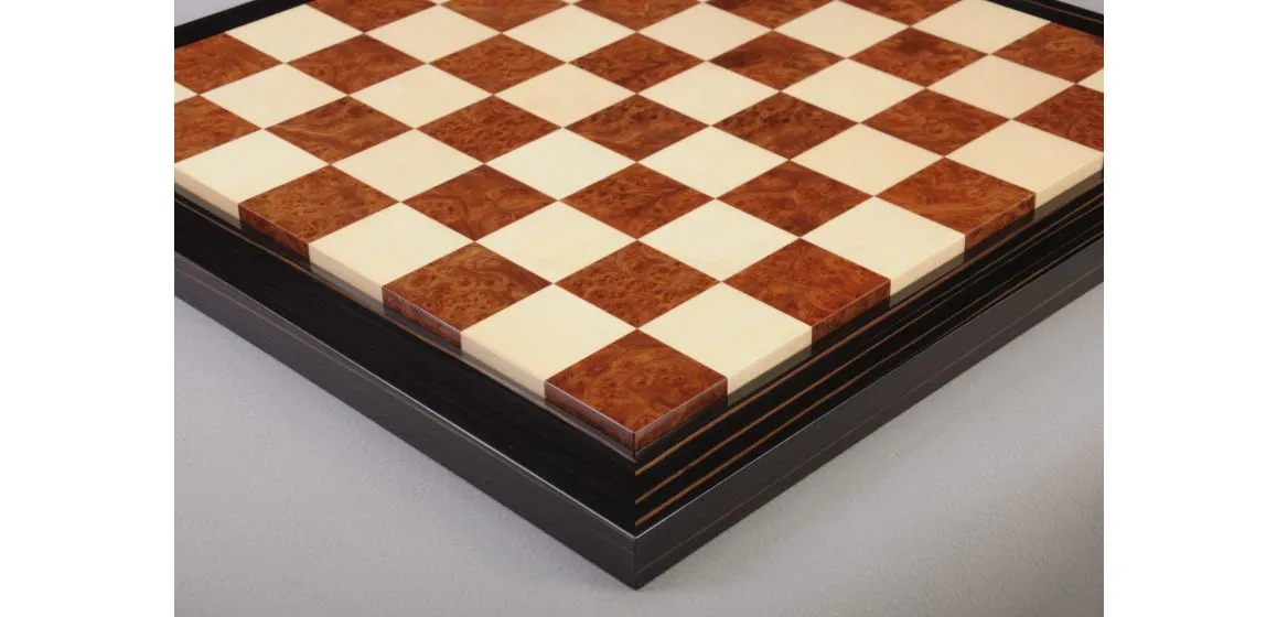 EBONY FRAME - Olmo Burl & Maple Superior Contemporary Chess Board - Gloss Finish