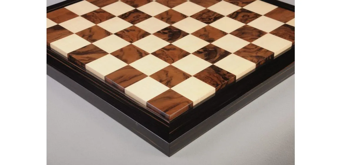 EBONY FRAME - Walnut Burl & Maple Superior Contemporary Chess Board - Gloss Finish