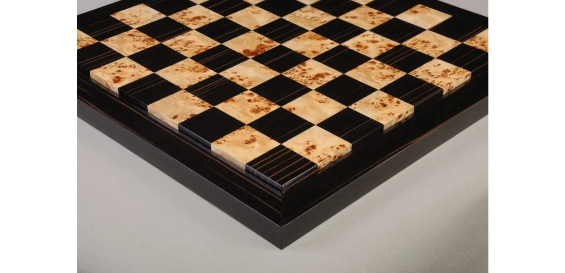 EBONY FRAME - Genuine Ebony & Maple Burl Superior Contemporary Chess Board - Gloss Finish