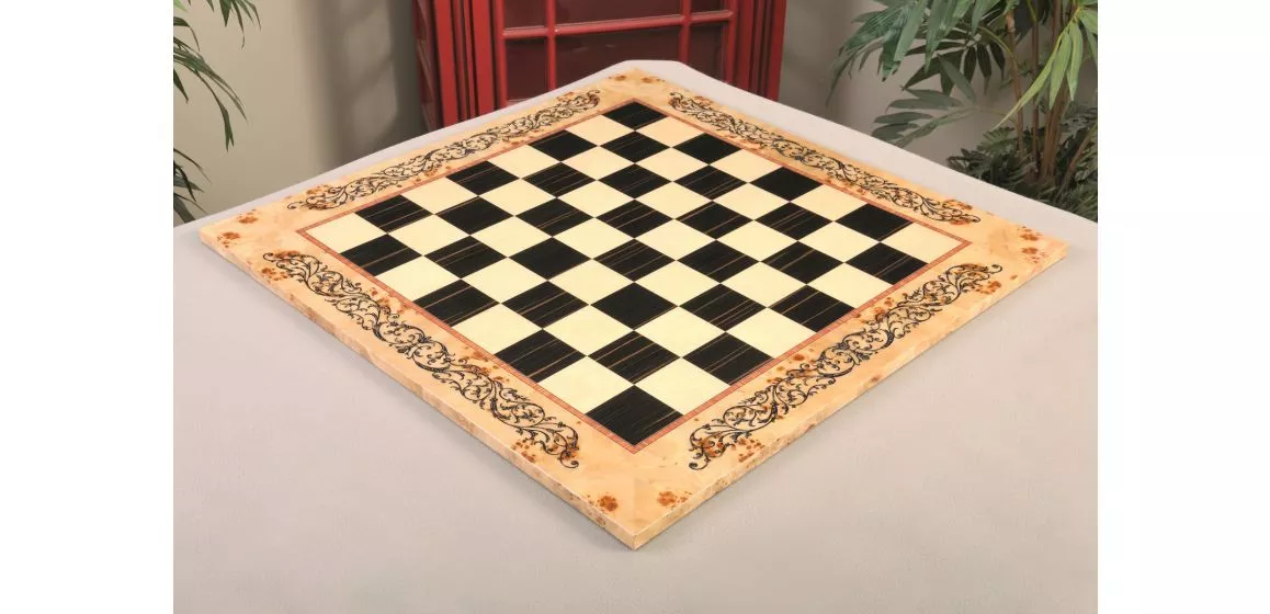 INLAID - Maple Burl & Ebony Superior Traditional Chess Board - Gloss Finish