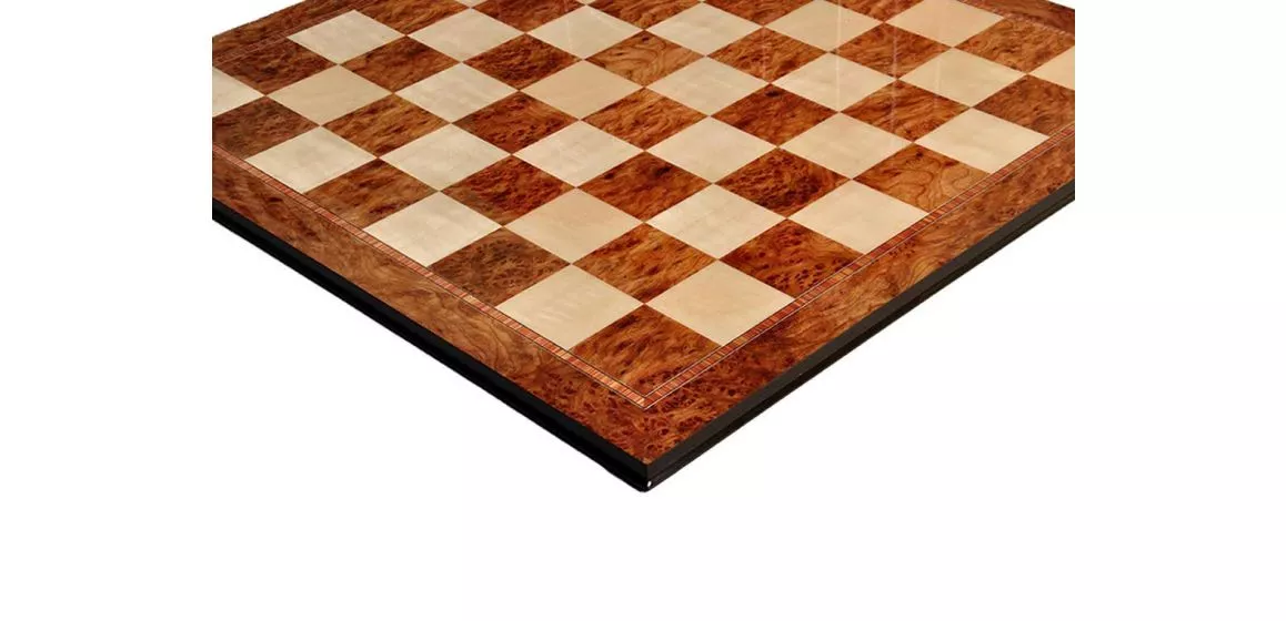Elm Burl & Maple Superior Traditional Chess Board - 2.5"