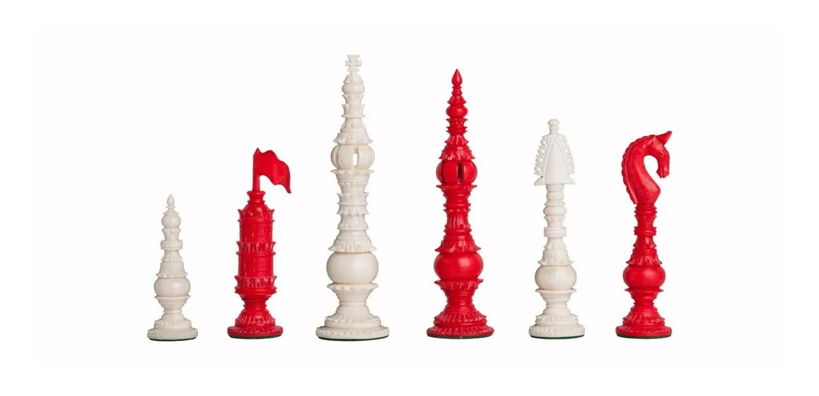 The Vizagapatam Luxury Bone Chess Pieces - 6.1" King