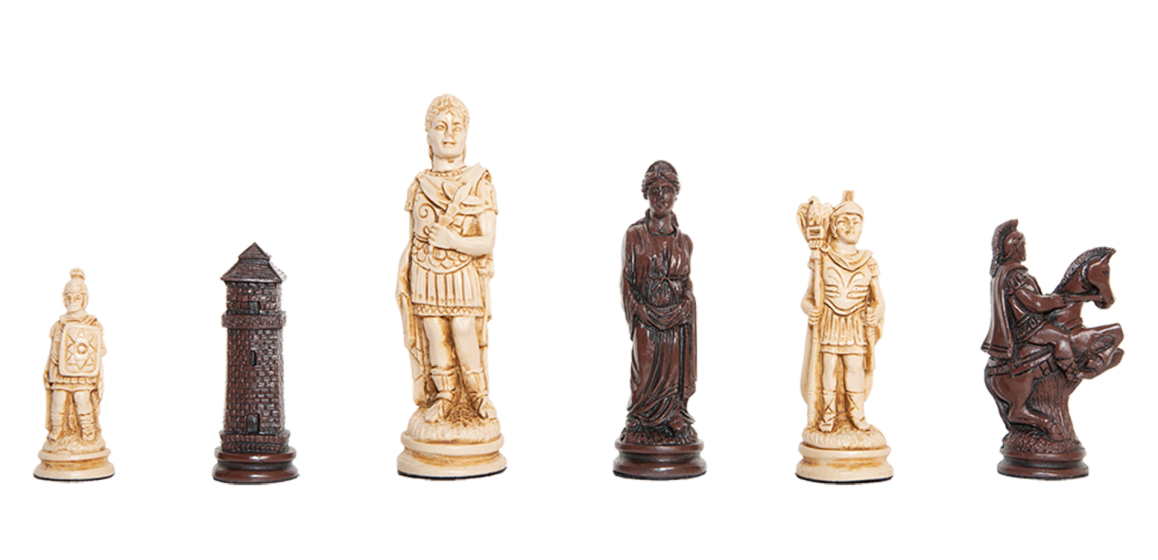 Roman Themed Chess Pieces - 4.25" King - Brown & Natural