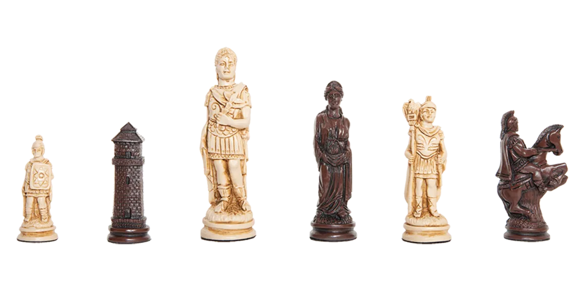 Roman Themed Chess Pieces - 4.25" King - Brown & Natural