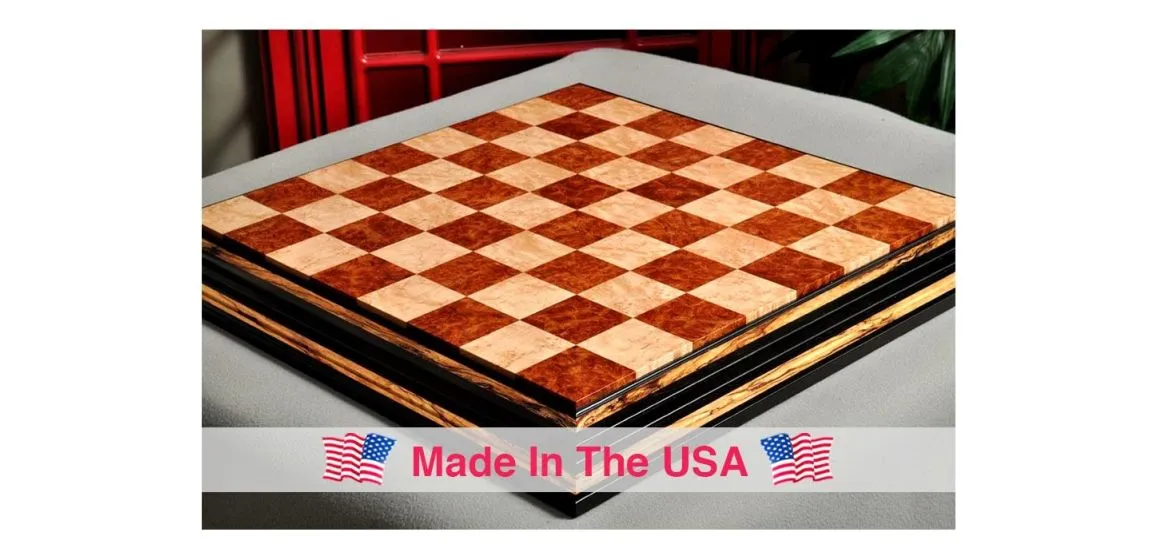 Signature Contemporary Chess Board - RED AMBOYNA  / BIRD'S EYE MAPLE - 2.5" Squares