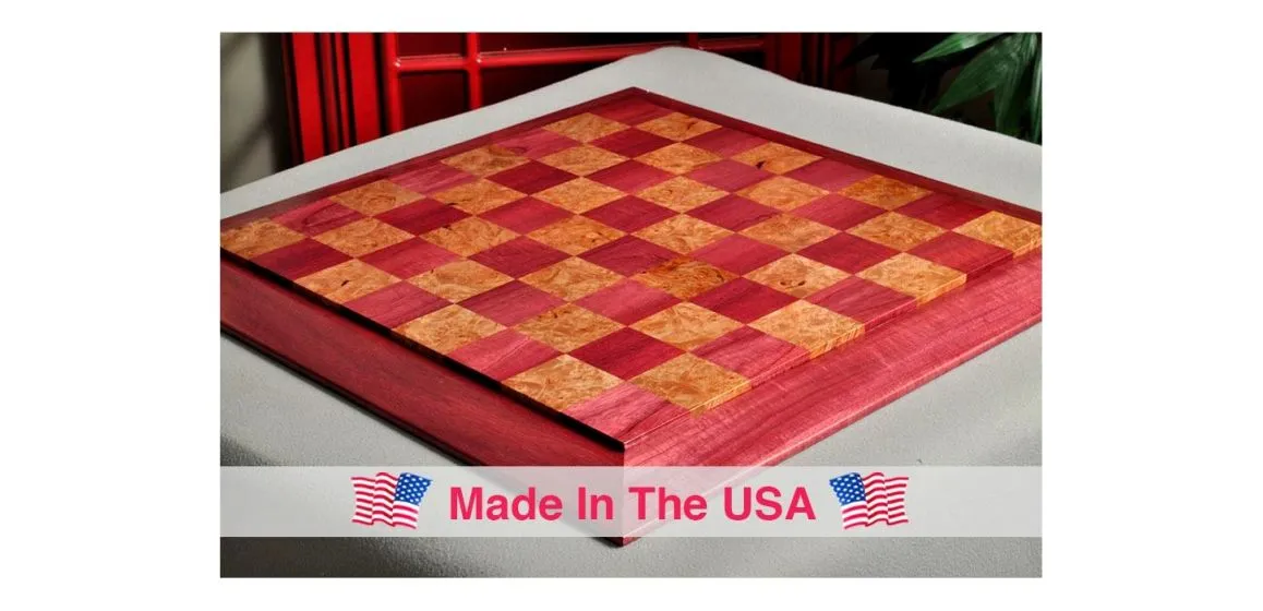 Custom Contemporary Chess Board - Purpleheart / Maple Burl - 2.5" Squares