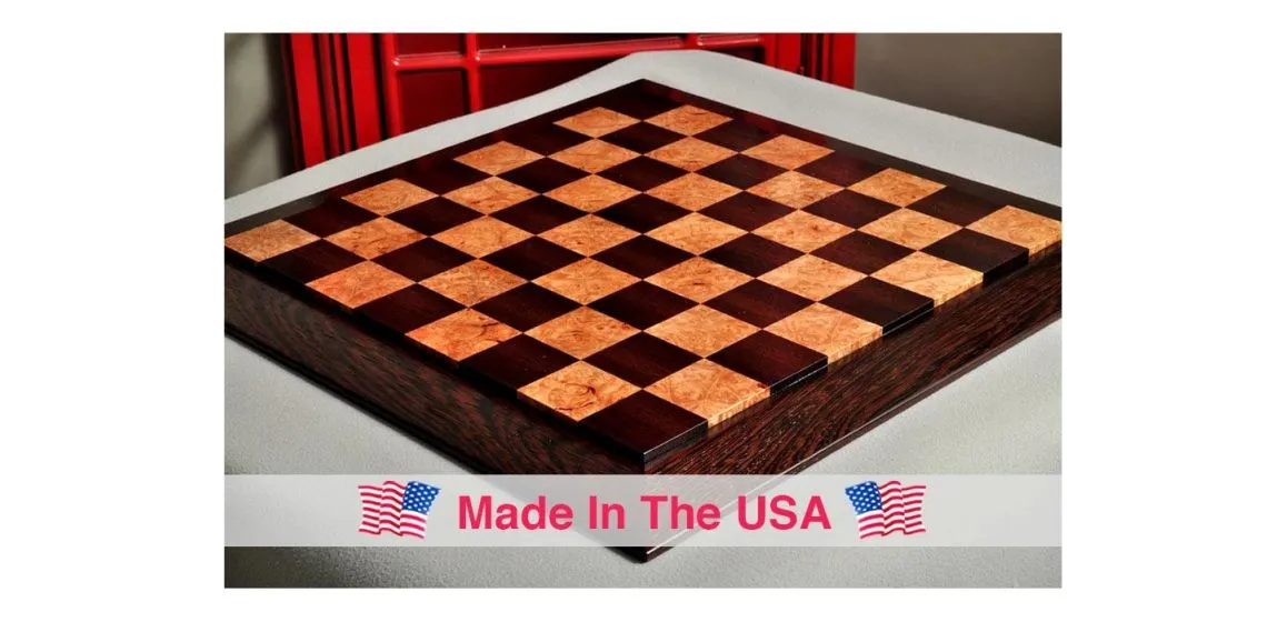 Custom Contemporary Chess Board - African Palisander / Maple Burl - 2.5" Squares