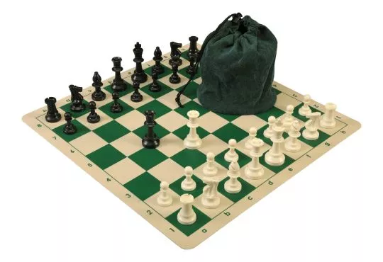 Drawstring Chess Set Combination with Silicone Chess Board and Triple Weighed Pieces