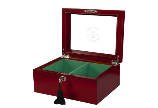 Superior Chess Box - Red Burl - Glass Top