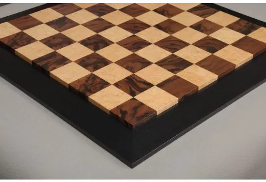 Walnut Burl, Genuine Ebony & Bird's Eye Maple Custom Contemporary II Chess Board