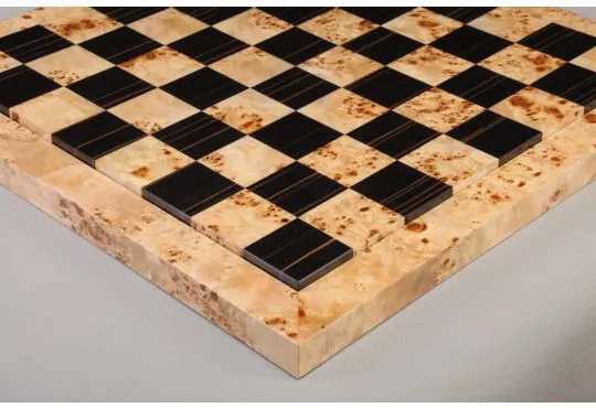 Genuine Ebony & Maple Burl Superior Contemporary Chess Board - Gloss Finish