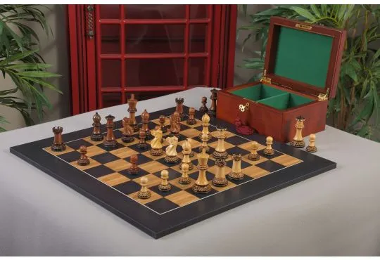 The Burnt Golden Rosewood Grandmaster Series Chess Set, Box, & Satin Board Combination