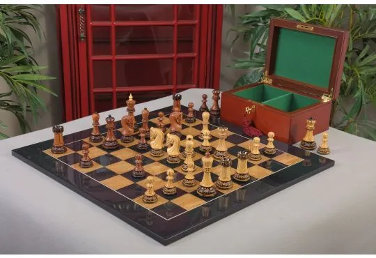 The Burnt Golden Rosewood Zagreb Series Chess Set, Box, & Gloss Board Combination