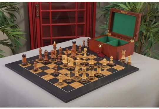 The Burnt Golden Rosewood Zagreb Series Chess Set, Box, & Satin Olivewood Board Combination