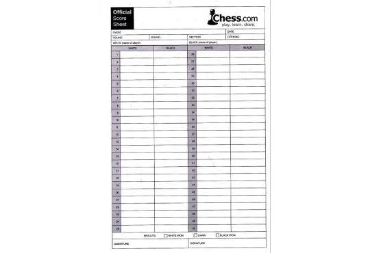Chess.com Self-Duplicating Score Sheets - PACK OF 100 SHEETS