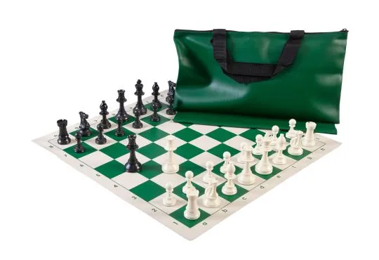 Superior Chess Set Combination - Solid Plastic Regulation Pieces | Vinyl Chess Board | Superior Bag
