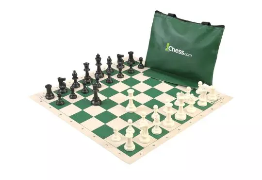 Chess.com Standard Chess Set Combination - Single Weighted Regulation Pieces | Vinyl Chess Board | Standard Bag